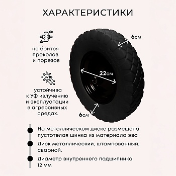 Колесо бескамерное для тачки садовой, тележки диаметром 35 см, цвет черный, черный - Обувь ЭВА для мужчин, женщин и детей от производителя Колесник